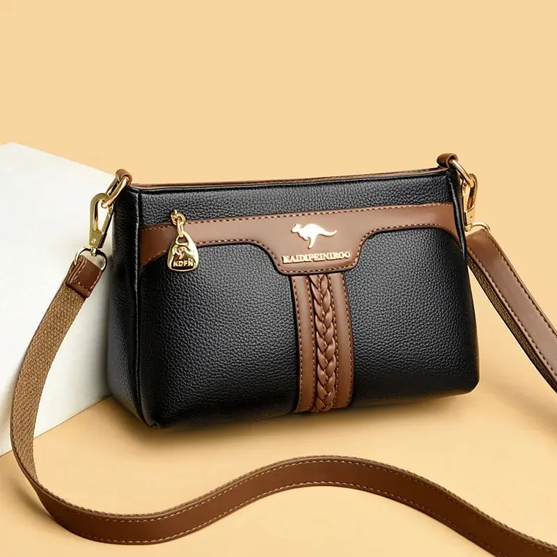 Allie.id - Andine | Tas Selempang Bahu Wanita | Tas Wanita Banyak Ruang | Bahan Kulit Sintetis Hitam