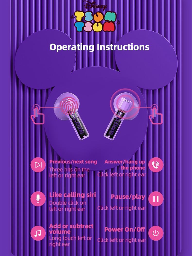 Product Introduction of 【Ramadan Sale DB1】Disney True Wireless Bluetooth Headset Translucent Semi- In- Ear Noise Reduction  Music Running Sports Game Low Latency High Quality Suitable For Android And Apple Phones 【New Version  Of Bluetooth 5.3+ENC Noise Reduction】 Earphone Tws 7