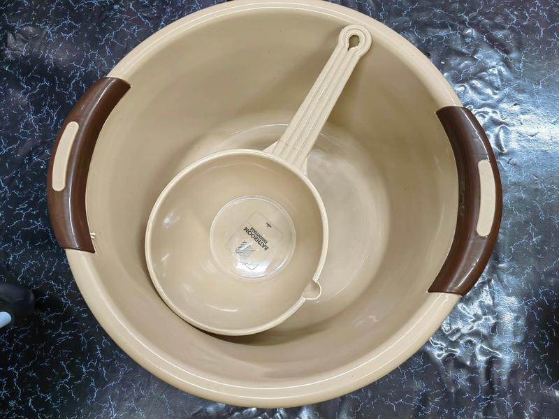 Aesthetic beige basin, tabo and stool set - TikTok Shop Philippines