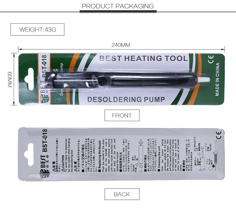 Product Introduction of BST-018/108 Metal Desoldering Pump Suction Tin Gun Soldering Sucker Pen Removal Vacuum Soldering Iron Desolder Tools Hot Sell 9