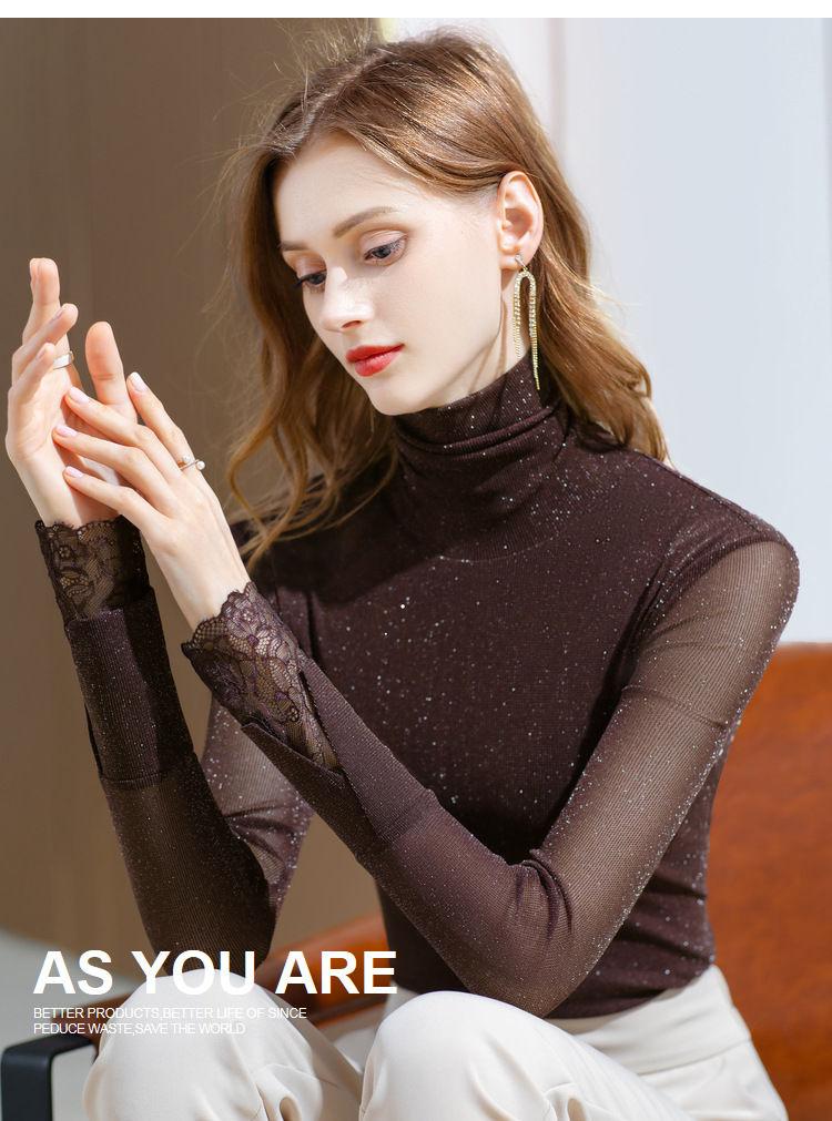 Product Introduction of Áo Sơ Mi Nhung Có Lớp Đế Lưới, Trang Web Châu Âu, Áo Thun Ren Pháp Mùa Thu Và Mùa Đông, Quần Áo Thời Trang Cổ Cao Mới 2022 12