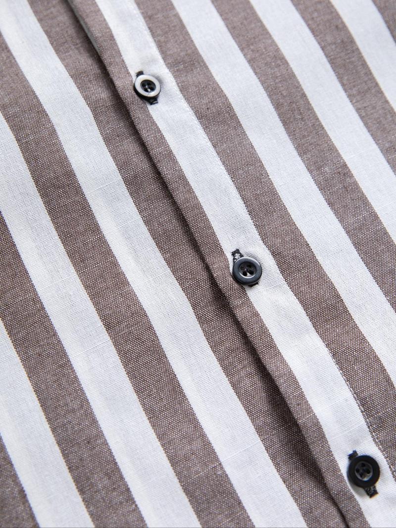 Product Introduction of Men's Striped Print Button Up Shirt, Regular Fit Casual Long Sleeve Collared Top for Spring & Fall, Fashion Men's Clothes for Beach Vacation 4