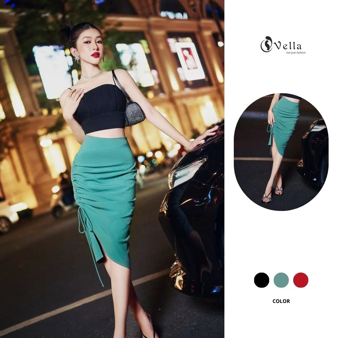 Chân váy bút chì rút dây sườn 2 lớp Cotton & Lụa Vella Fashion VV21052 Nữ