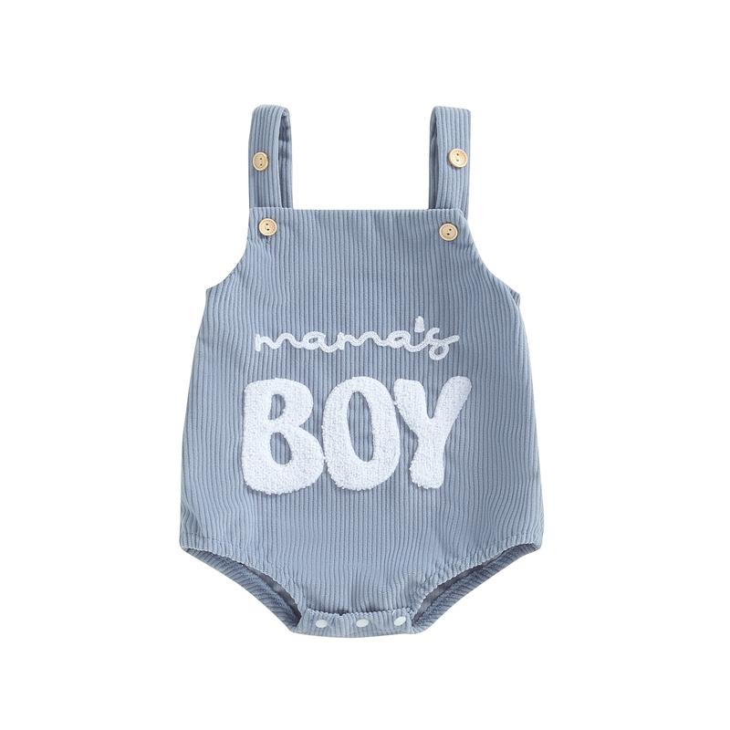 Product Introduction of Baby Boy Corduroy Romper Letter Embroidery Sleeves Square Neck Overalls Jumpsuit for Spring Fall 30