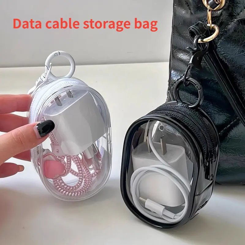 Hộp lưu trữ Cáp dữ liệu có móc, thời trang, nhỏ gọn và tiện lợi, vỏ bảo vệ Cáp trong suốt đơn, lưu trữ bộ sạc tai nghe, thích hợp cho du lịch ngoài trời 0