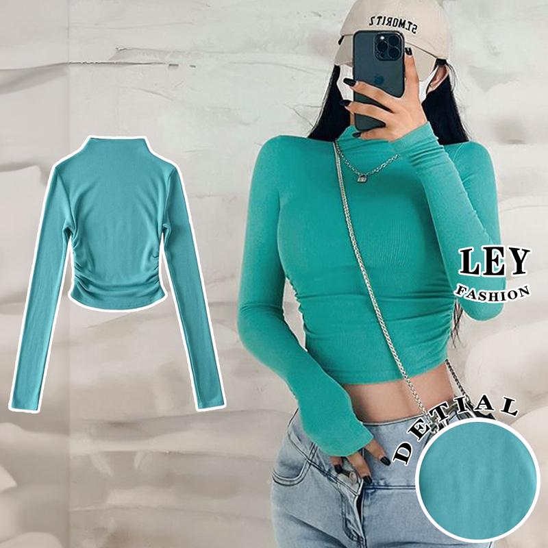 Bisa COD - Casual Street Style Crew Neck Long Sleeve Solid Basic Top 5