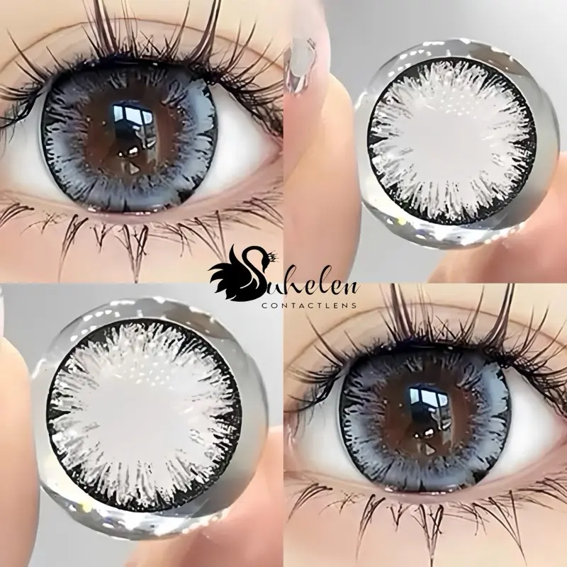 SUHELEN • (LENS CÓ CẬN  )Kính Áp Tròng LENS XÁM MẮT MÈO GIÃN TO 14.5 BABY LONG LANH 0