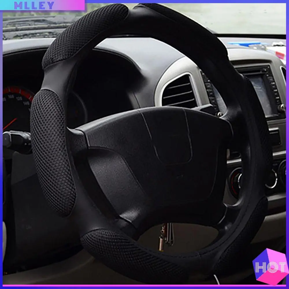 Breathable PU Leather Steering Wheel Cover Non-slip Round Shape Car Glove Cover Auto Decoration Breathable Auto Wheel Covers for Automotive Interior