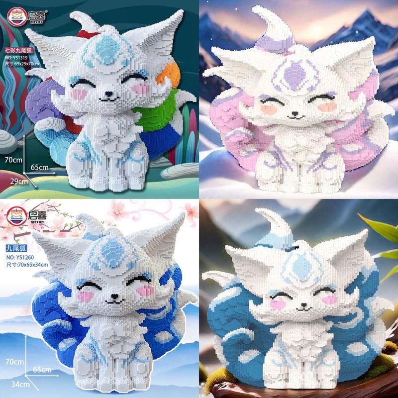 xếp hình đồ chơi hồ ly 9 đuôi 70cm (TẶNG BÚA) hồ li cỡ lớn size to đồ chơi xếp hình nano 3d chuẩn mẫu