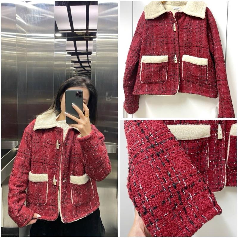 Áo khoác dạ kim tuyến lót lông cừu - Thời Trang Nữ