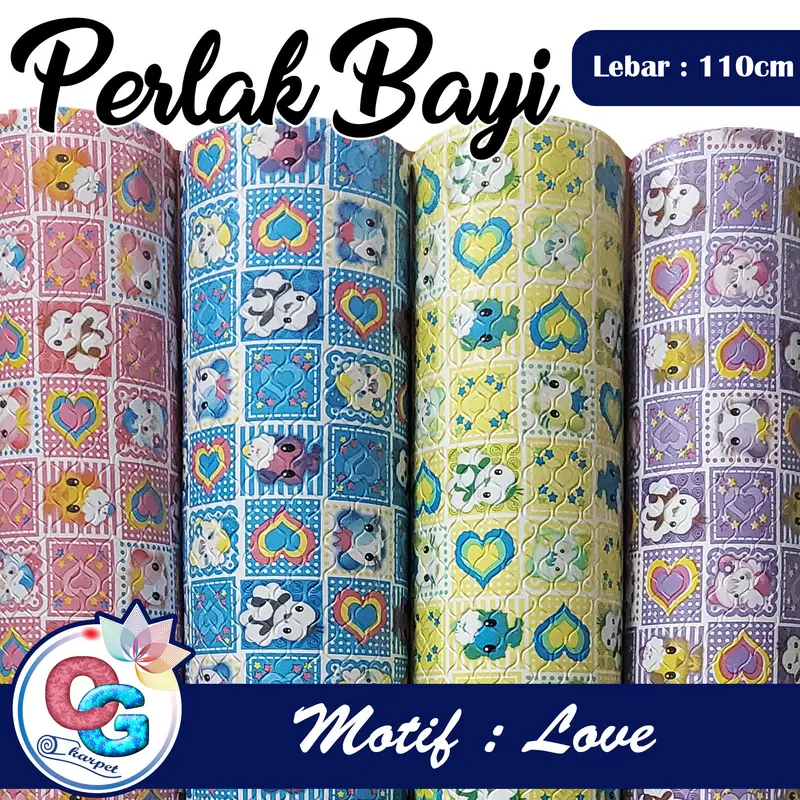 [PER - 0.5M] Perlak Bayi alas ompol lebar 110cm x panjang per 50cm - motif Love 0