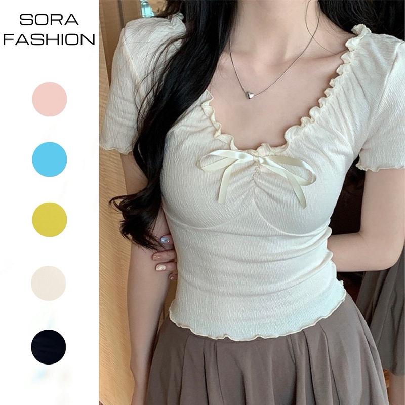 Áo Thun Nữ Kiểu Bigsize Sora Fashion, Áo Kiểu Nữ Trễ Vai Nhún Eo Có Dây Trước Ngực Chất Liệu Thun Tăm 157 Women Top