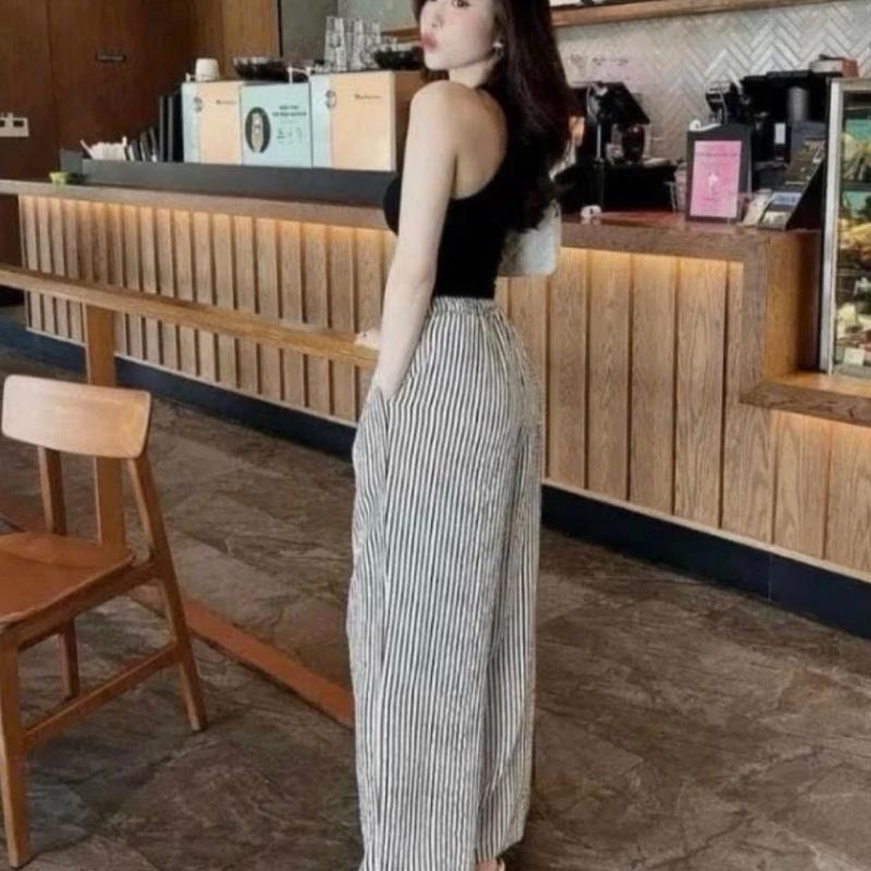 [42Kg-65Kg] QUẦN KẺ ỐNG RỘNG LƯNG CAO CHẤT VẢI ĐŨI NHĂN HÁCH DÁNG 2