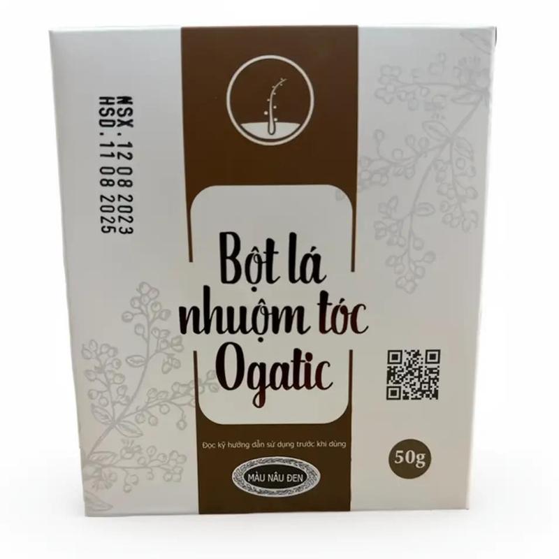  Màu Nâu Đen   Hộp 50gr    CHÍNH HÃNG OGATIC . Bột Lá Nhuộm Tóc OGATIC - Nhuộm tóc toàn từ thiên nhiên 