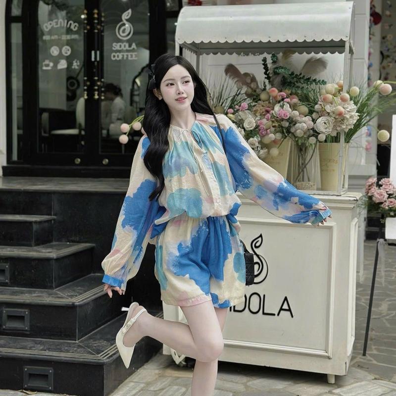Sét bộ tơ  dài tay xanh loang cap cấp 4