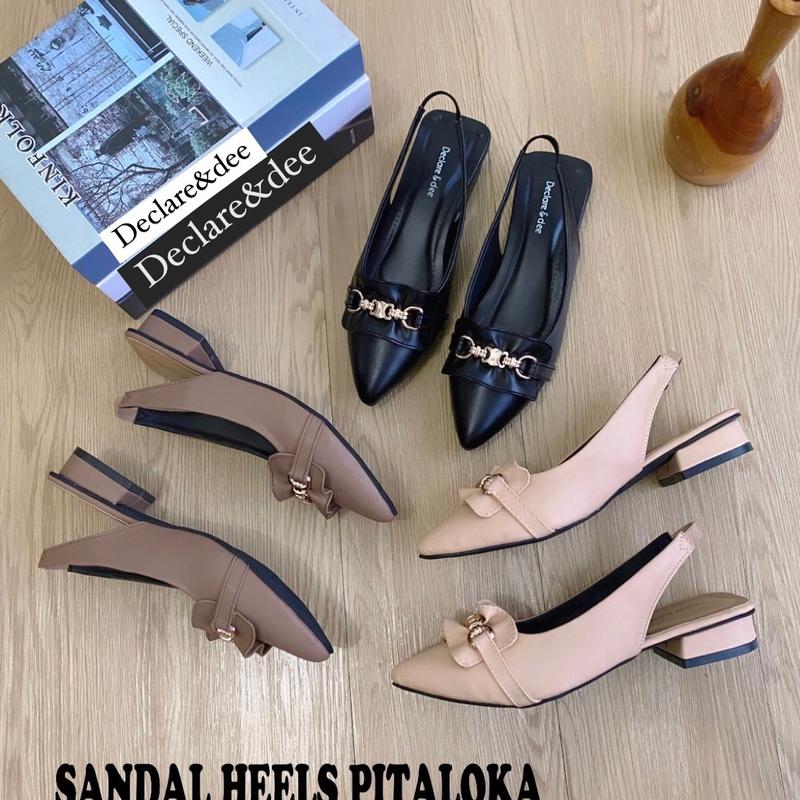 Declare&Dee Heels Blok Wanita Pitaloka Square Toe High 3 CM Black Karet Belakang Best Seller Shoes flat  shoes 6