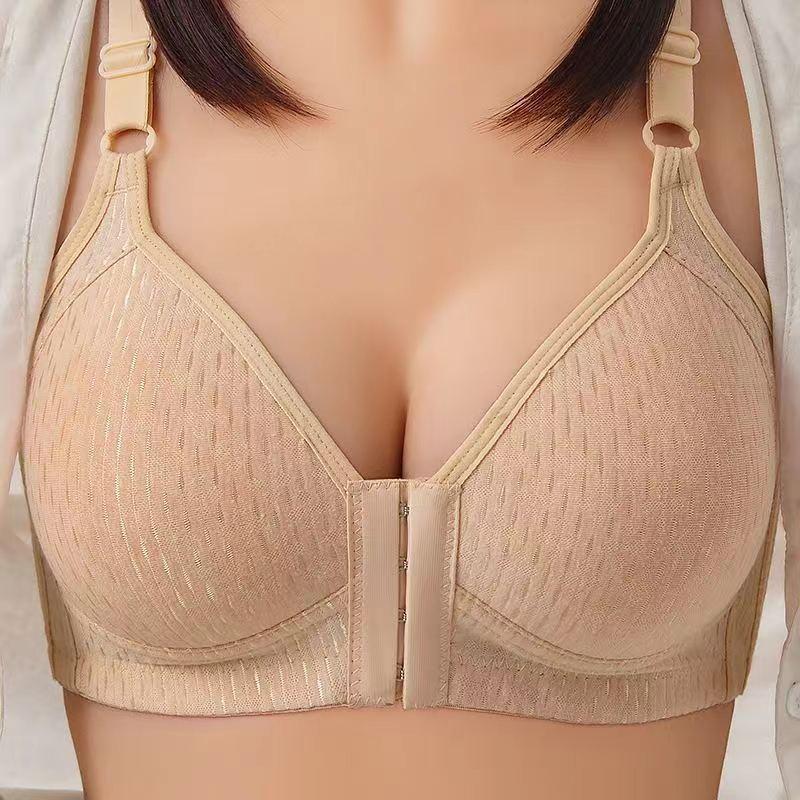 Product Introduction of Bra Bersaiz Besar, untuk Ibu Pertengahan Umur dan Warga Emas, Rekaan Depan Butang, Seksi dan Bernafas, Nipis, Tiada Cincin Keluli, Bra Berpusat dan Dilaraskan, Sesuai untuk Wanita Kelabu 38