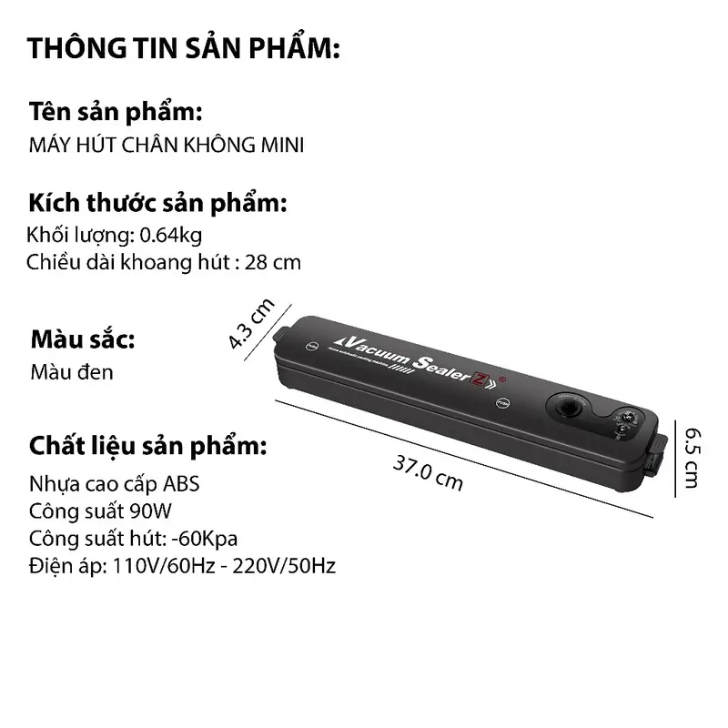 Máy Hút Chân Không Thực Phẩm Kèm Hàn Miệng Túi, Tặng Kèm 10 Túi Hút, Bảo Hành 2 Năm, Dụng Cụ Nhà Bếp 1
