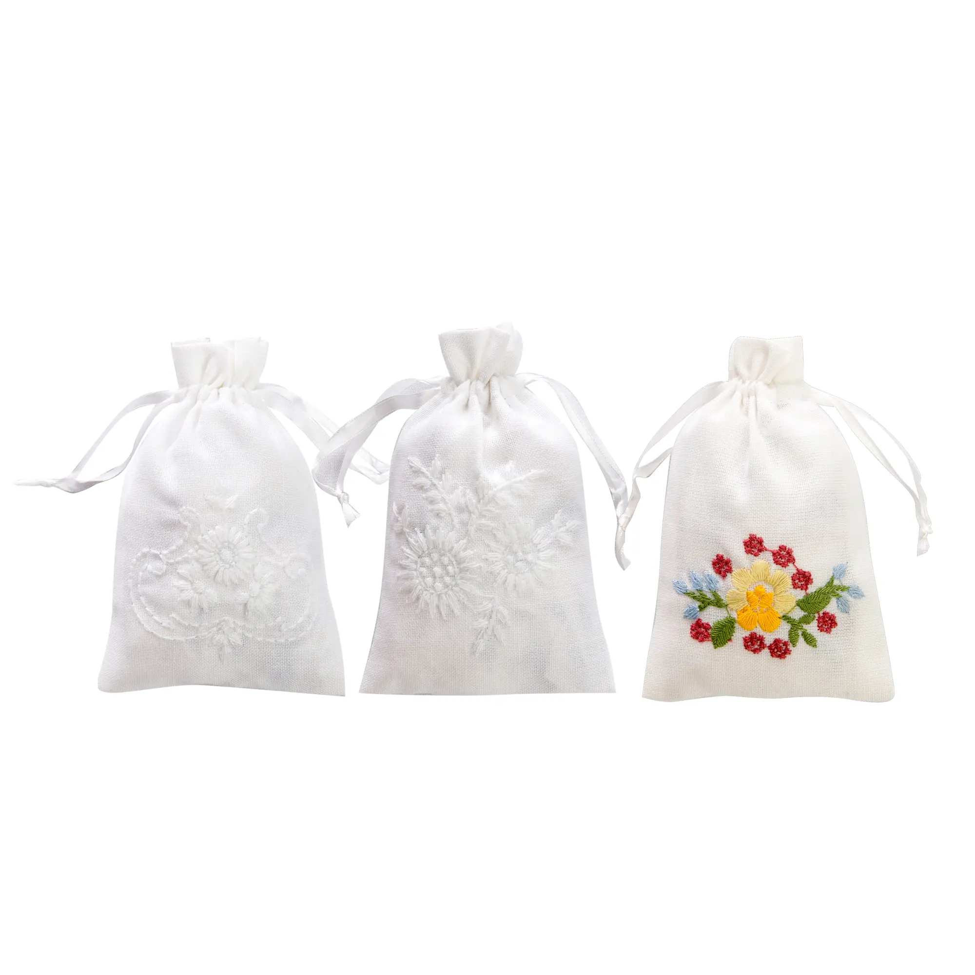 Lace & Embroidery Drawstring Embroidery Pouches Assorted Design. Wedding, Gift, or Storage Pouch.10x15cm/4x6” (Off-White) Beg Emas Uncang