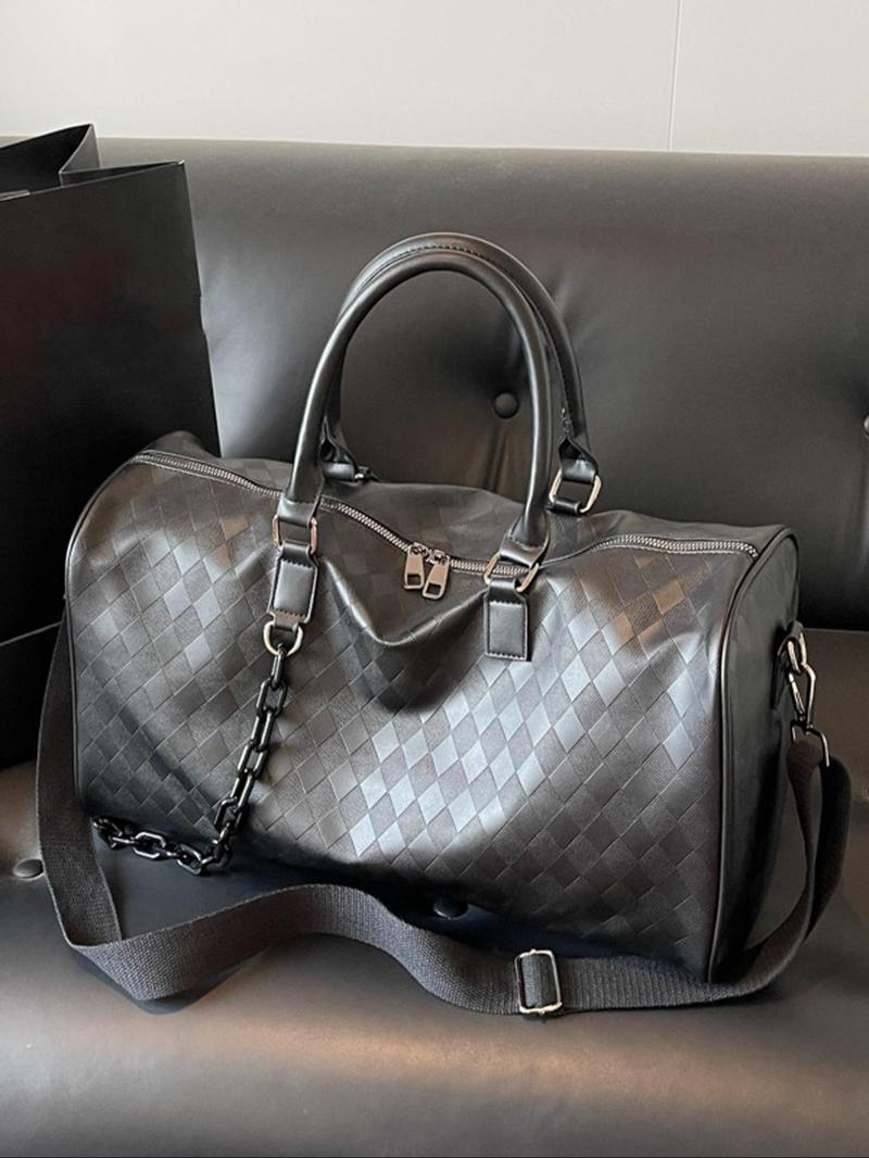 Product Introduction of Fashion Checked Pattern Travel Bag, Casual Versatile Zipper Shoulder Bag for Women & Men, Trendy All-match Bag for Daily Use 0