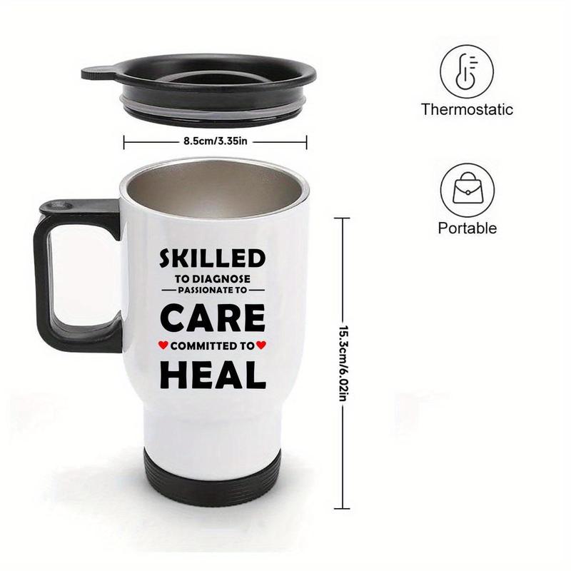 14oz Stainless Steel Car Cup, Skilled At Diagnosis, Passionate About Care, Committed To Treatment Model Themed, Funny Coffee Mug, Large Size Stainless Steel Cup, Drinkware 1