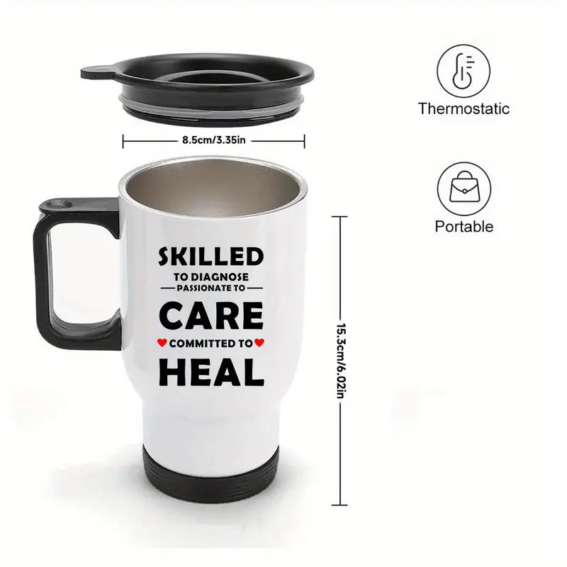 14oz Stainless Steel Car Cup, Skilled At Diagnosis, Passionate About Care, Committed To Treatment Model Themed, Funny Coffee Mug, Large Size Stainless Steel Cup, Drinkware 1