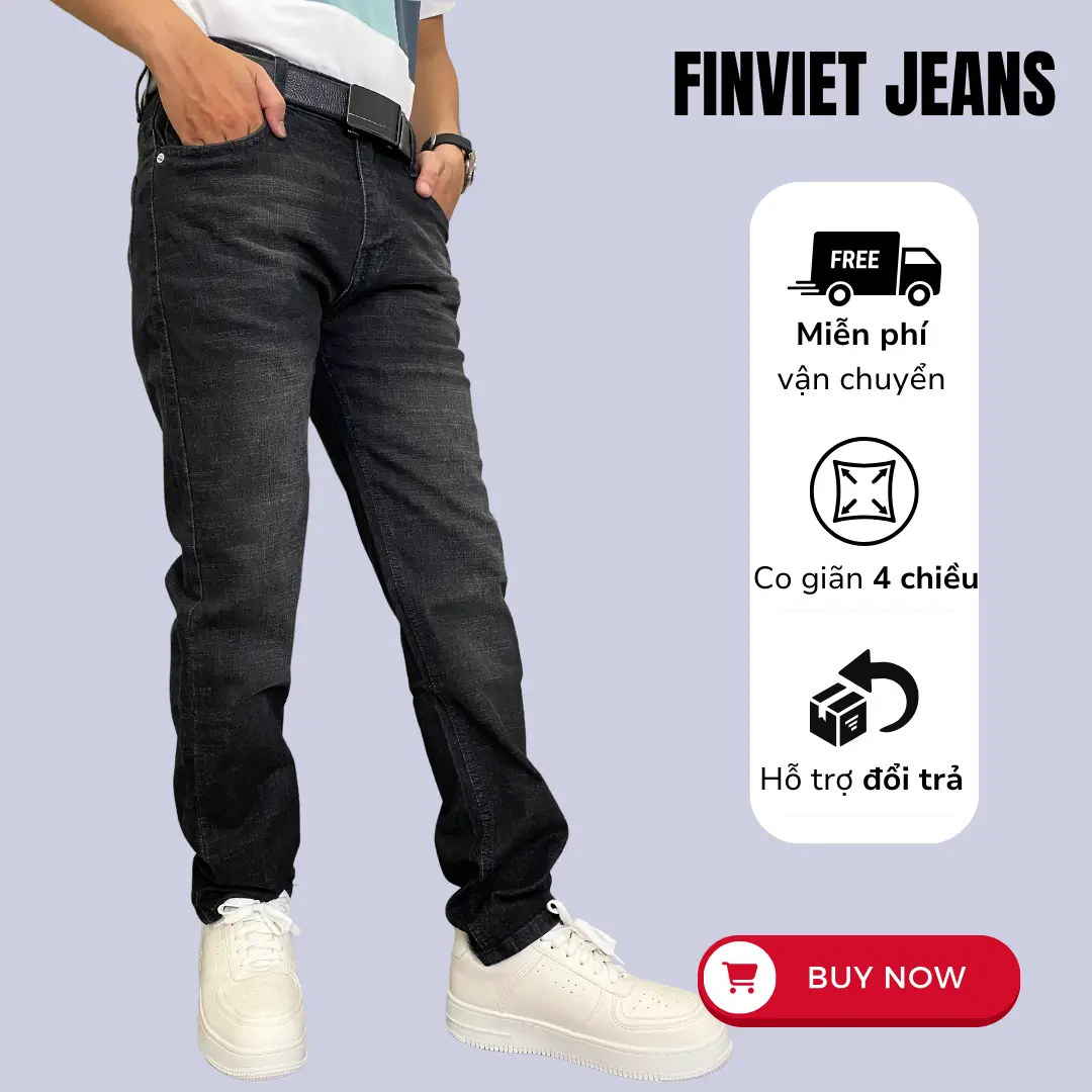 F.109 QUẦN JEAN NAM ĐEN FORM ĐẸP CO GIÃN TỐT THỜI TRANG NĂNG ĐỘNG FINVIET JEAN