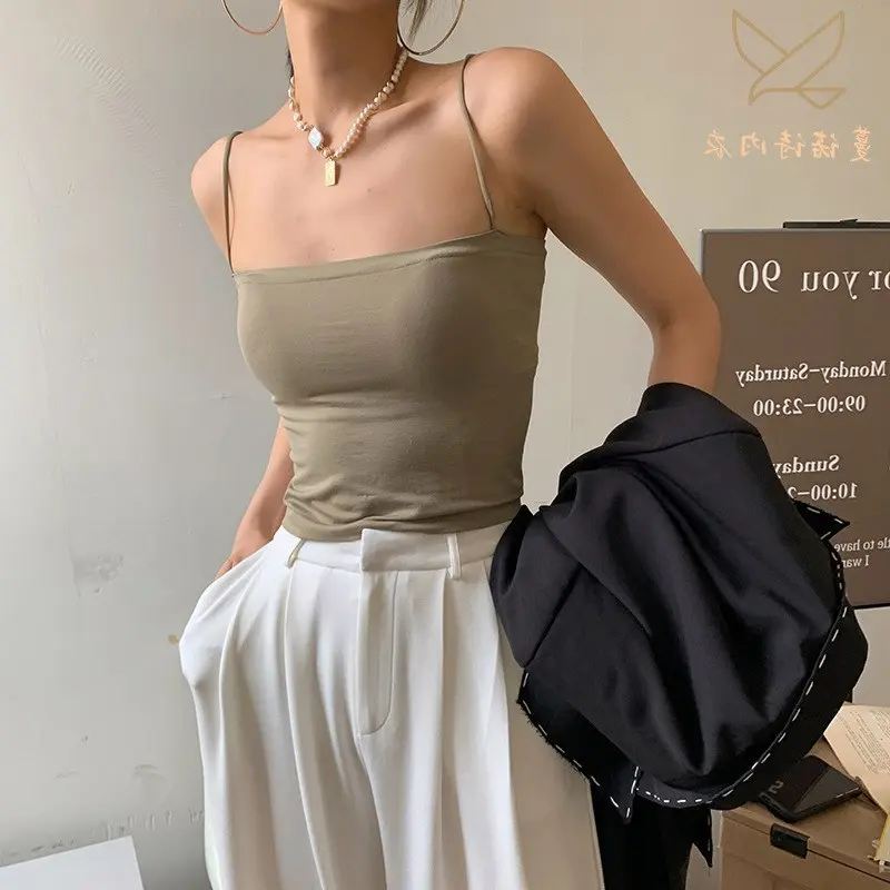 Ice Silk Seamless Camisole Outer Wear Underwear Vest Women Summer with Chest Pad Fixed Cup Girl Beauty Back Underwear Tube Women
