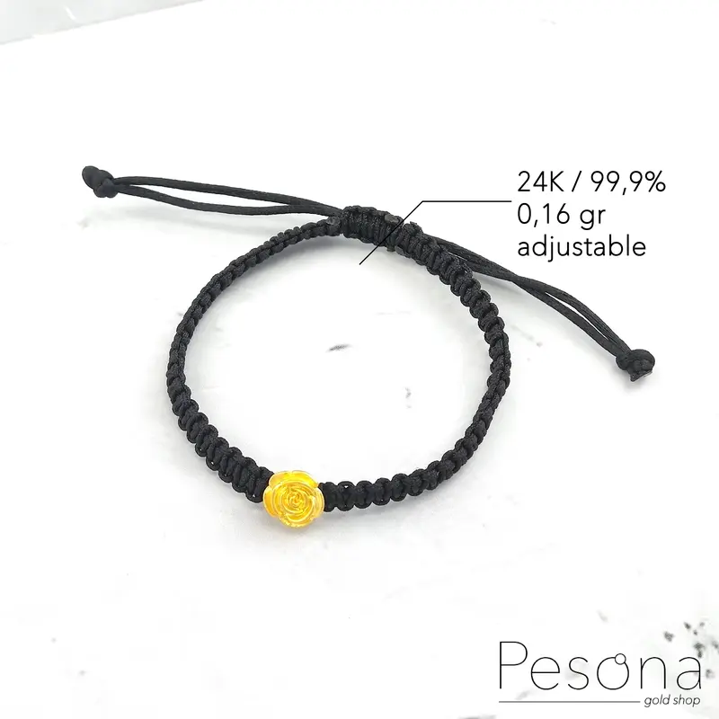 GELANG TALI EMAS KUNING MODEL BUNGA MAWAR ADJUSTABLE | 24K | 0,16 gram Gold Perhiasan Rose 0