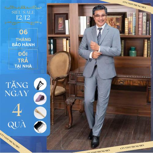 Bộ vest nam trung tuổi lịch lãm Poman Luxury  - Bộ quần áo vest nam trung niên Cao Cấp Menswear