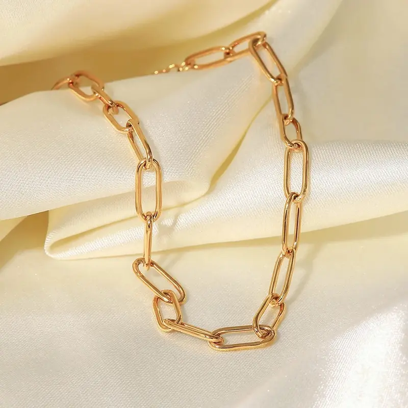 Gelang tangan wanita titanium rantai paper clip Aksesoris Gold Silver 1