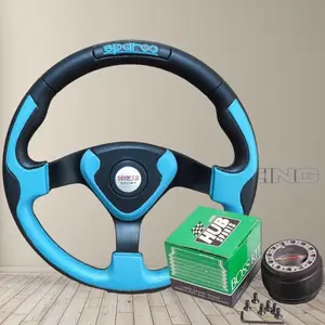 Setir mobil racing ukuran 15 inci evo Viktor biru muda tambah bosskit