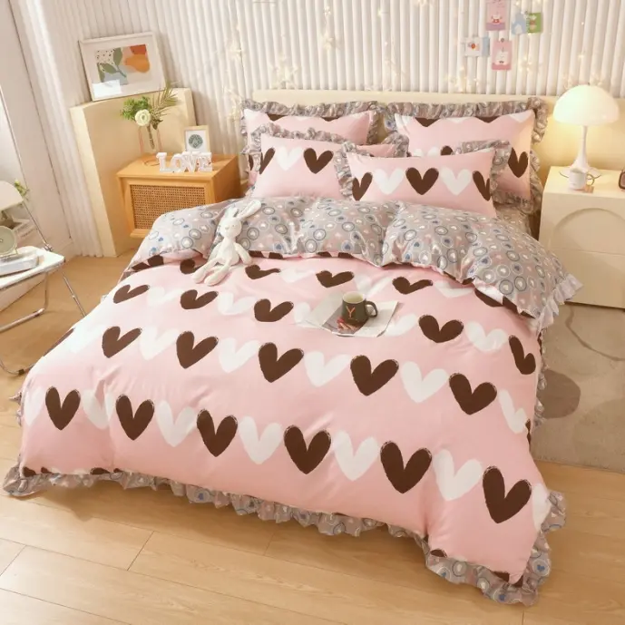 Bộ đồ giường, Phong cách INS, Bộ bốn mảnh, Vải dày và sần, Vỏ chăn, Hình ảnh có cấu hình cao, Thích hợp cho ký túc xá sinh viên, Bộ ba mảnh, Bao gồm ga trải giường và ga trải giường 7