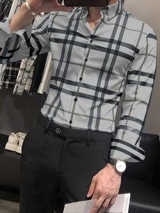 Camisa de Corte Regular con Estampado de Cuadros Completo, Botones, Cómoda y Casual, Manga Larga, Top con Cuello para Trabajo Oficina Negocios, Ropa de Hombre para Todas las Estaciones