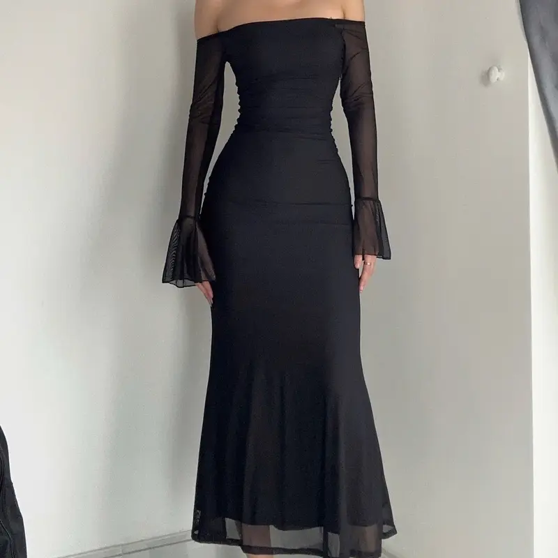 Đầm body nữ đuôi cá trễ vai tay loe đi tiệc sang chảnh Lolystore women dress HL9 7