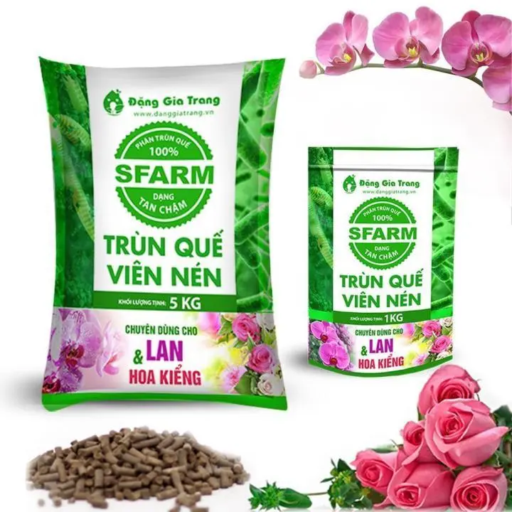 5KG PHÂN TRÙN QUẾ DẠNG VIÊN SFARM TAN CHẬM - DÙNG ĐỂ TRỒNG RAU SẠCH , HOA KIỂNG 0