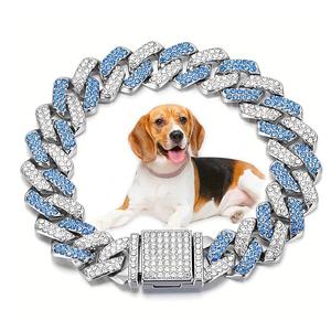 Collar para perro estilo cubano de hip hop, brillante y con glitter, ancho de 14mm para mascotas pequeñas, medianas y grandes, accesorio de joyería para mascotas elegante