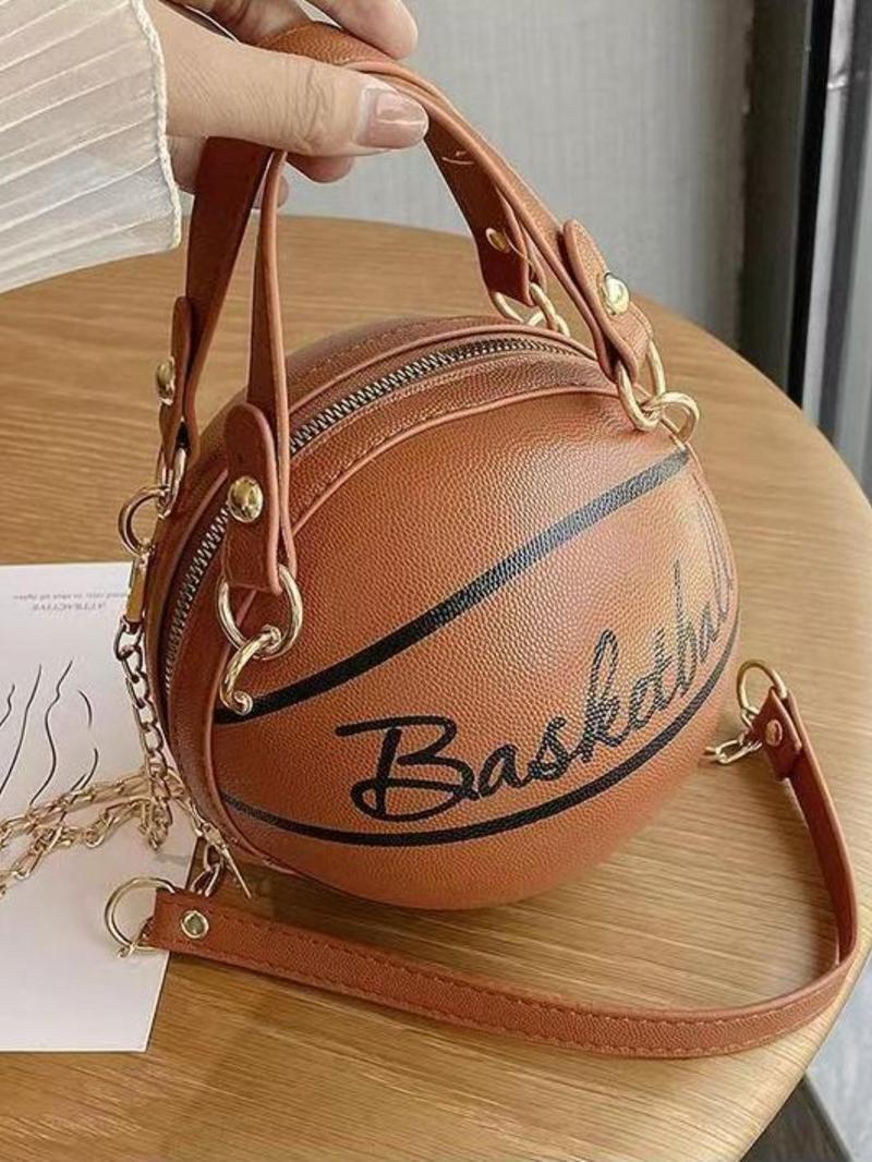 Product Introduction of Fashionable Basketball Design Crossbody Bag, Casual Pu Leather Zipper Handbag for Women, Trendy All-match Commuter Bag for Daily Used 2