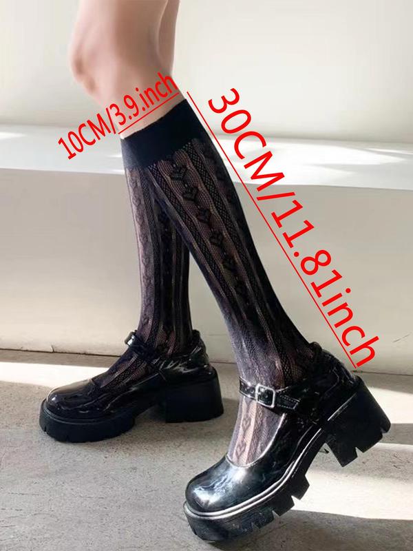 Women's 1 Pair Heart Design Hollow Out Lace Over The Calf Socks, Casual Soft Comfy Breathable Socks, Ladies Socks for Cosplay Lolita Daily Wear 8
