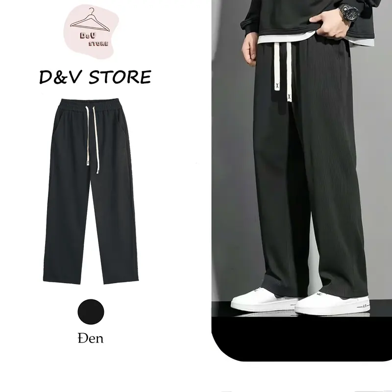 Quần Suông Ống Rộng Nam Nữ Vải Tăm (hơi mỏng) Cạp Cao Tôn Dáng Menswear 0