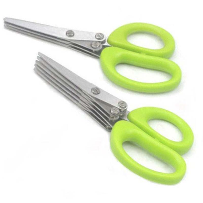 Product Introduction of Creative Stainless Steel Kitchen Scissors Five-Layer Green Onion Cutter Spice Laver Crushing Scissors Office Shredding Scissors Knife 12