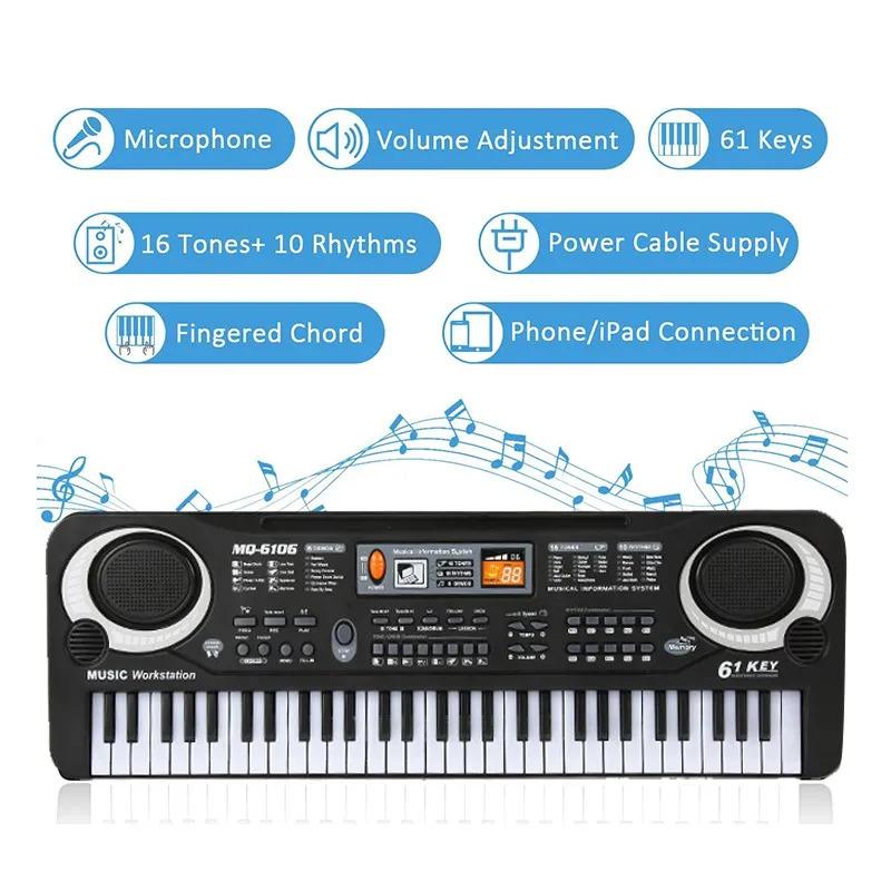 Product Introduction of Papan Kekunci Elektronik Muzik Digital, PANDANG 61 Kekunci, Papan Kunci Muzikal, Piano Elektrik, Dengan Mikrofon Hitam Plastik Putih Musical 22