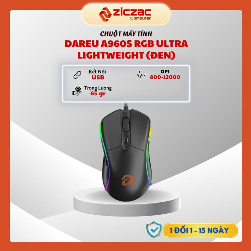 Chuột gaming DareU A960S RGB ULTRA LIGHTWEIGHT có dây màu đen kết nối USB siêu nhẹ thích hợp cho game thủ FPS - chính hãng bảo hành 24 tháng
