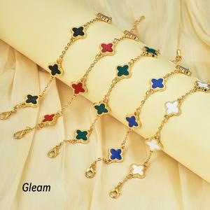 สร้อยข้อมือโคลเวอร์, ทองและสีดำ, ชุบทอง 18K, ทองส่องแสง, เครื่องประดับดีไซเนอร์, สำหรับผู้หญิง, ของขวัญรักและวันเกิด, Rantai dan สร้อยข้อมือ, ข้อเสนอจำกัด