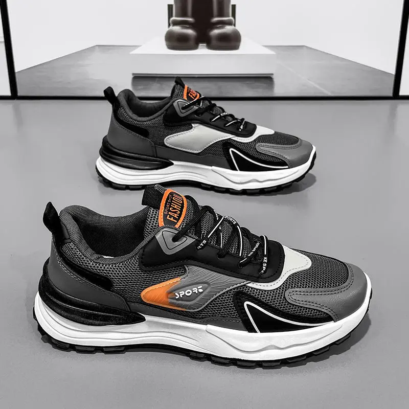 Spring New 2025 Men's Shoes Versatile Youth Mesh Breathable Soft Sole Sports Trendy Shoes Non-Slip Casual Dad Shoes