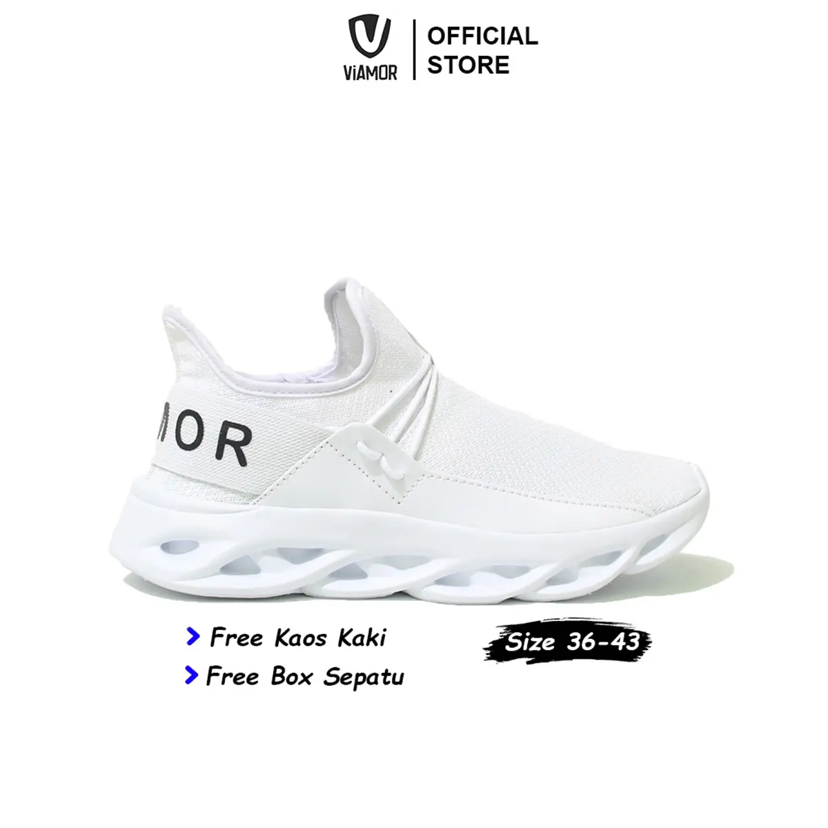 Sepatu Viamor Ranger Series Full White Sneakers Sport Olahraga Casual Sekolah Pria Wanita Size 36-43 Kerja Shoes Hitam Fashion putih