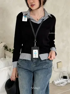 SIVALI Yuki Stripe Collar - Stripe Layer Shirt - Atasan Wanita Kemeja Lengan Panjang Baju Rib