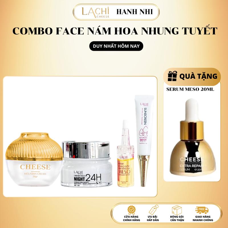 [ Combo 4 Món Tặng serum Messo 20ml ] Face Ngày Nám Sạm Tàng Nhang Sáng Da Chesse 20gr - Kem Face Đêm 24h 10gr- Serum Tế Bào Gốc Meso 10ml -Kem Chống Nắng Chesse 15ml Skincare