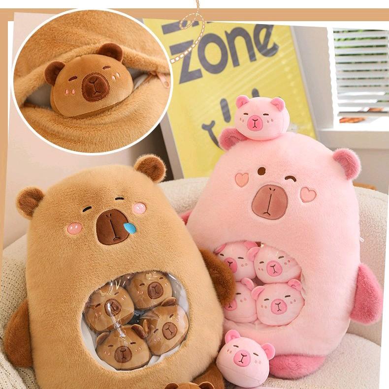  THÚ NHỒI BÔNG - QUÀ TẶNG - GẤU BÔNG MẪU CAPYBARA TÚI ĐỒ ĂN VẶT   CÓ KÈM 6 HẠT ĐẬU CAPYBARA CON BÊN TRONG NHƯ HÌNH   - SIZE 45 X 50CM. 