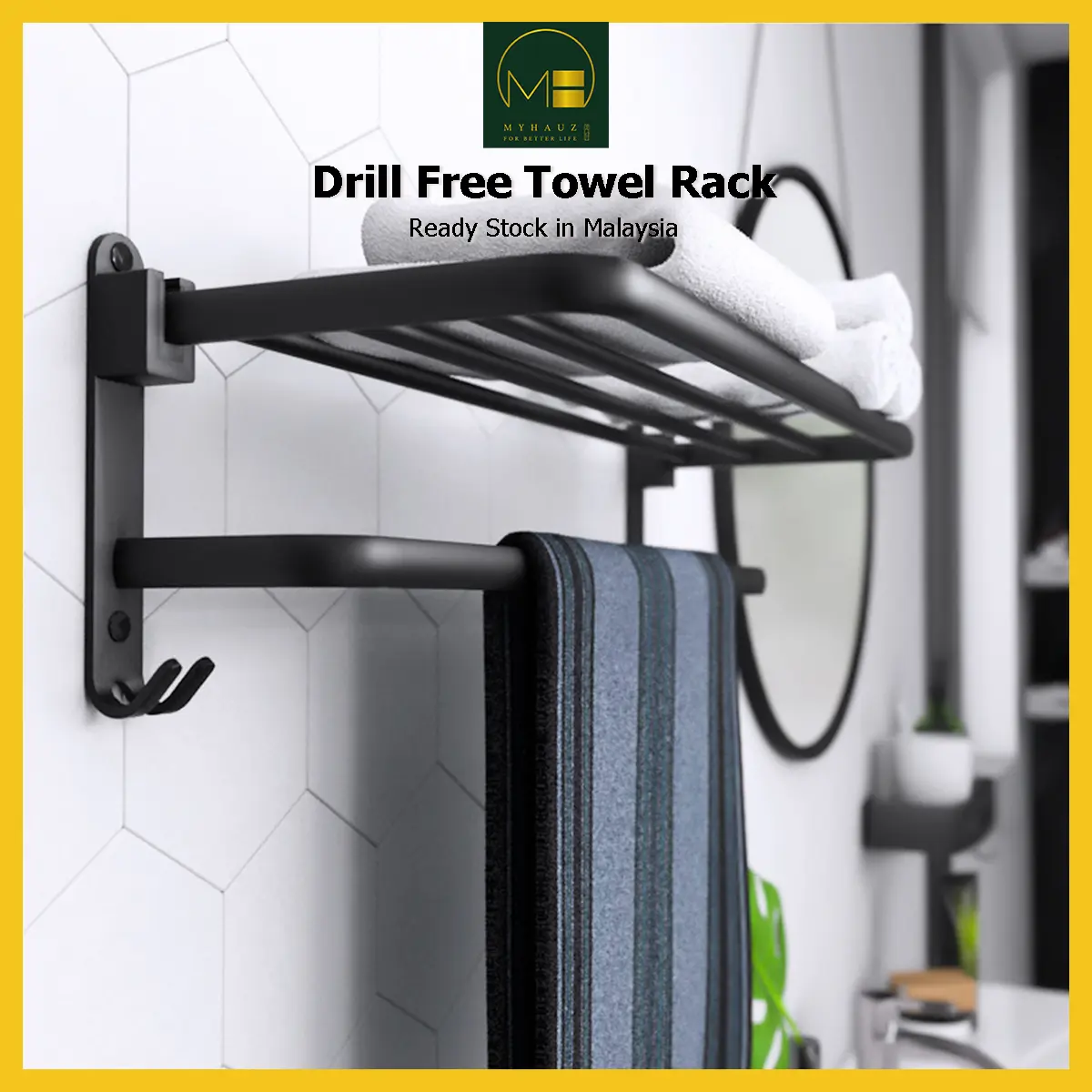 Aluminum Bathroom Towel Rack Thickened 2 Layer Bathroom Organizer Tower Hanging Rack Rak Tuala Black Alloy